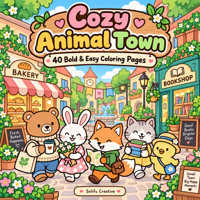 Cozy Animal Town coloring book cover