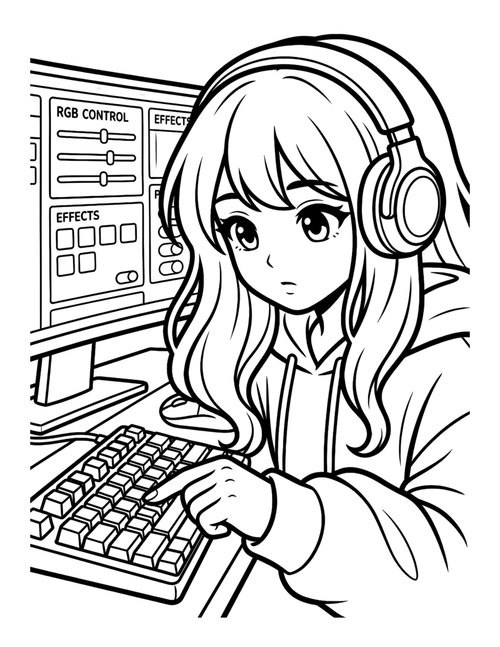 Cozy Gamer Girl Vibes sample coloring page 1