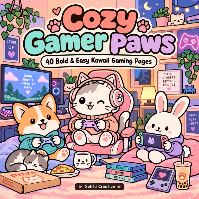 Cozy Gamer Paws coloring book cover