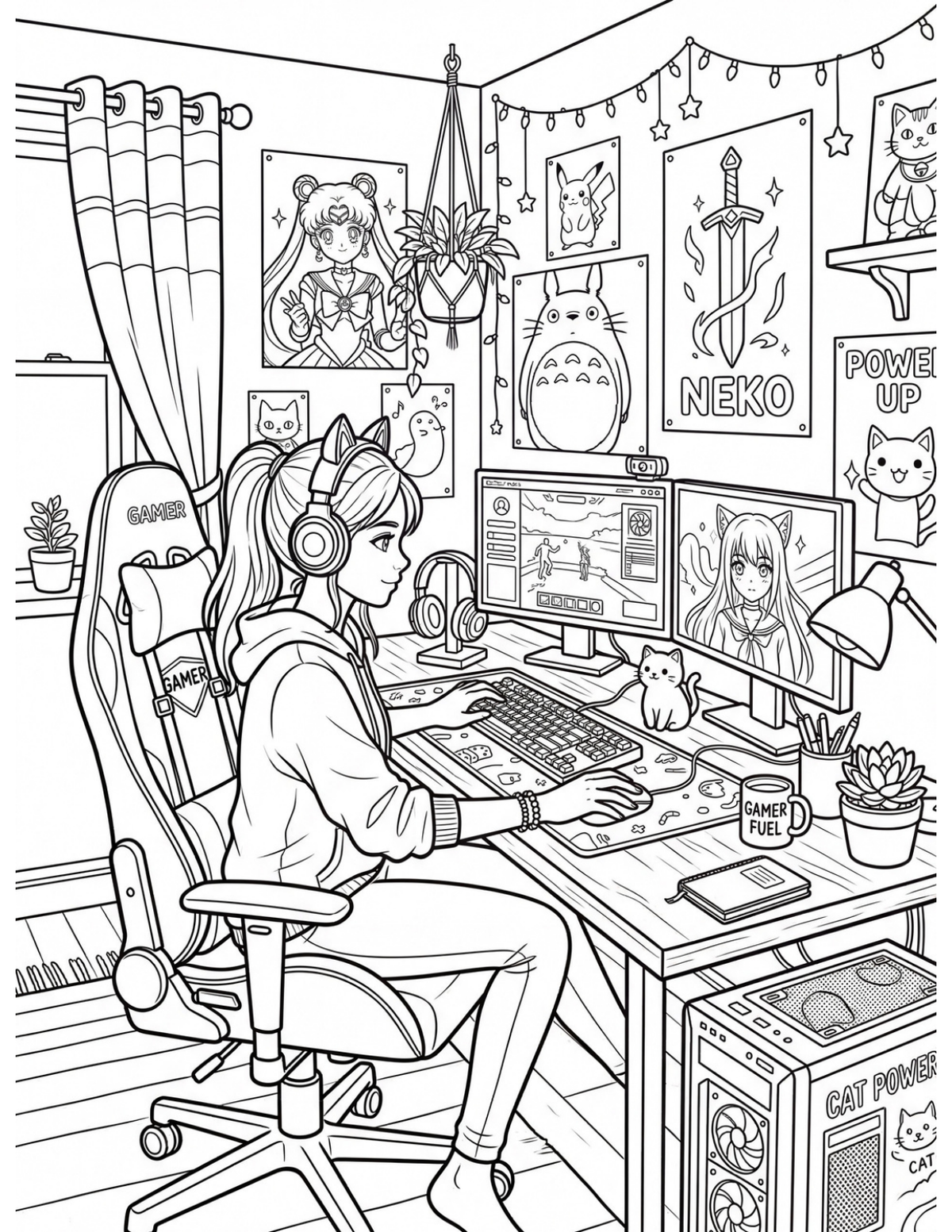 Cozy Girl Gamer Vibes sample coloring page 1