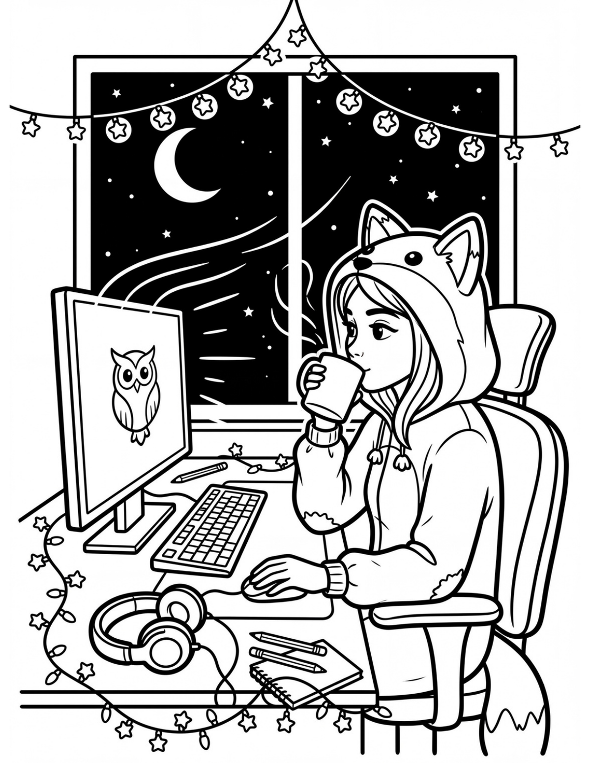 Cozy Girl Gamer Vibes sample coloring page 4