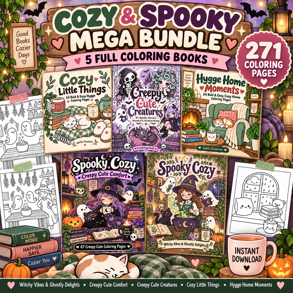 Cozy & Spooky Mega Bundle – 5 Coloring Books coloring book cover