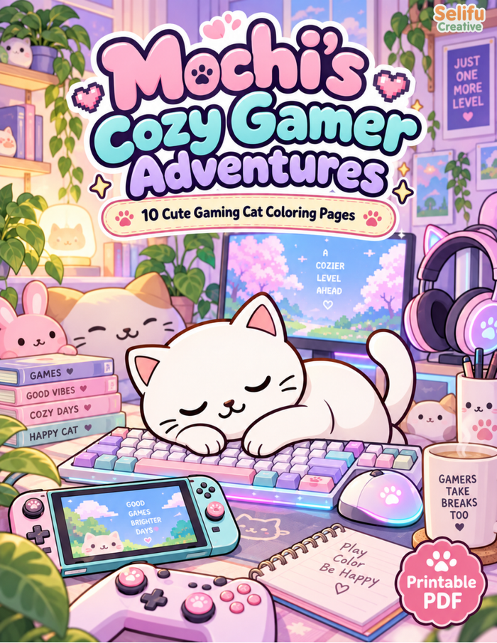 Mochi’s Cozy Gamer Adventures Coloring Pages PDF