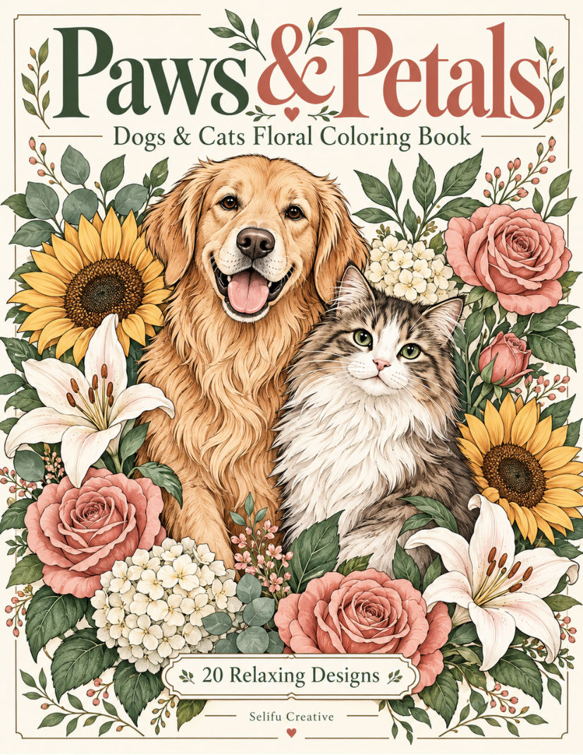 Paws & Petals coloring book cover