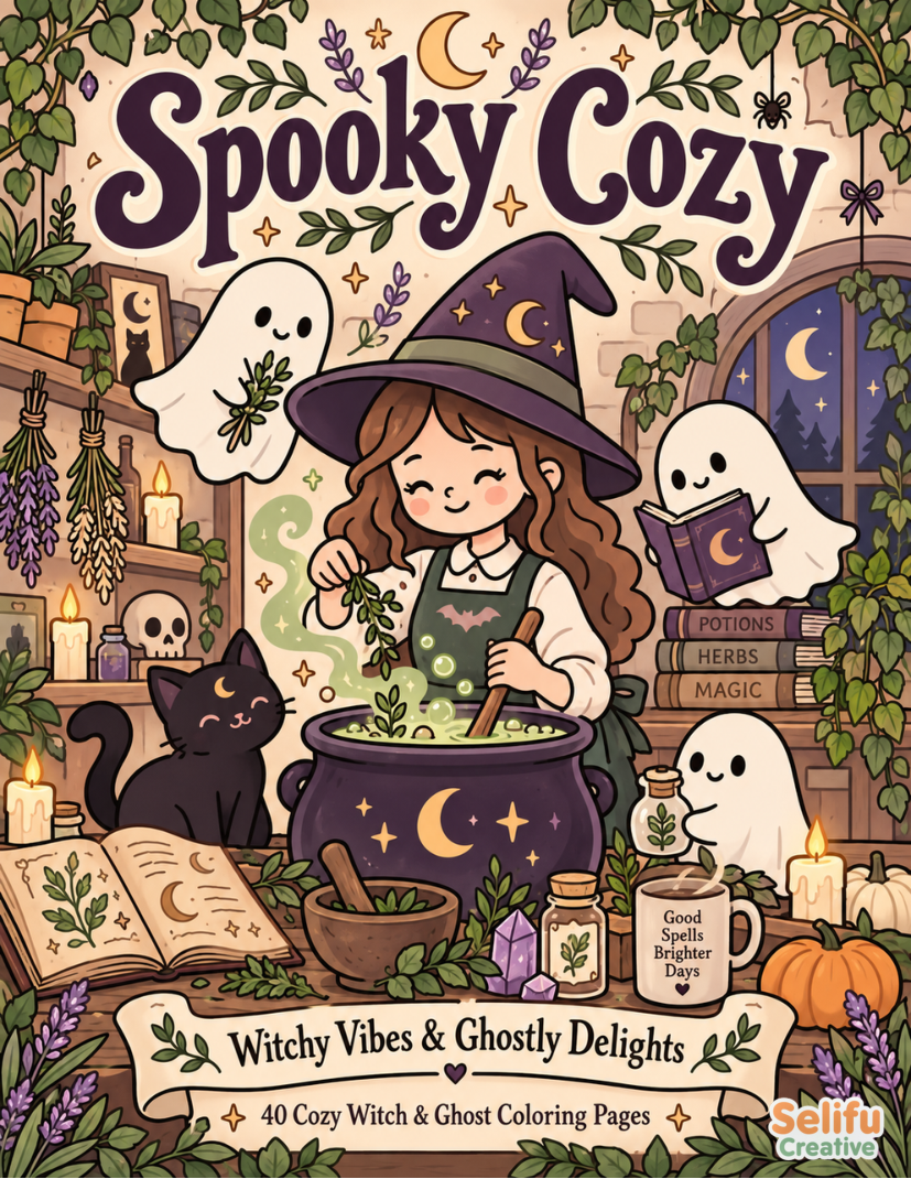 Spooky Cozy: Witchy Vibes coloring book cover