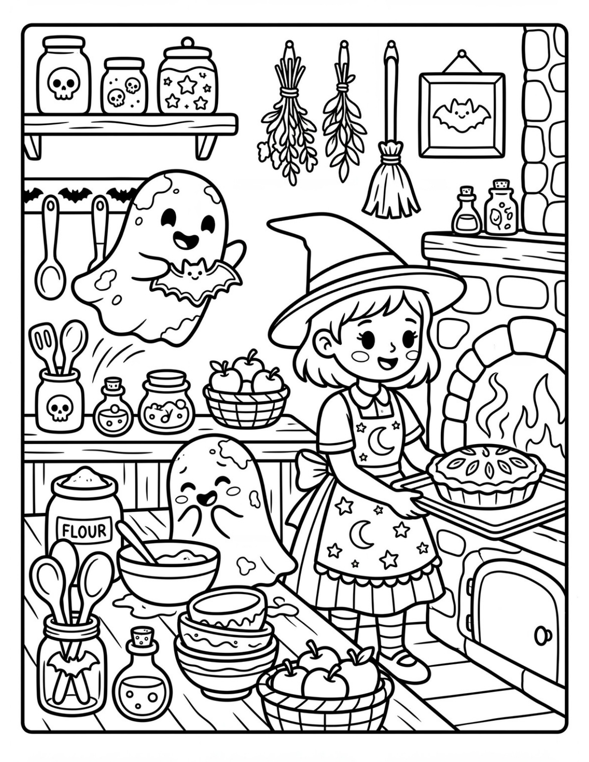 Sample coloring page from Spooky Cozy: Witchy Vibes, included in Spooky Cute Mega Bundle – 4 Coloring Books
