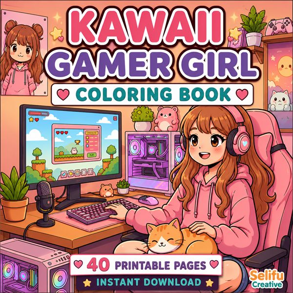 Kawaii Gamer Girl Coloring Book